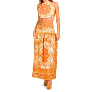 House of Harlow 1960 Linen Blend Halter Maxi Skirt Set size small